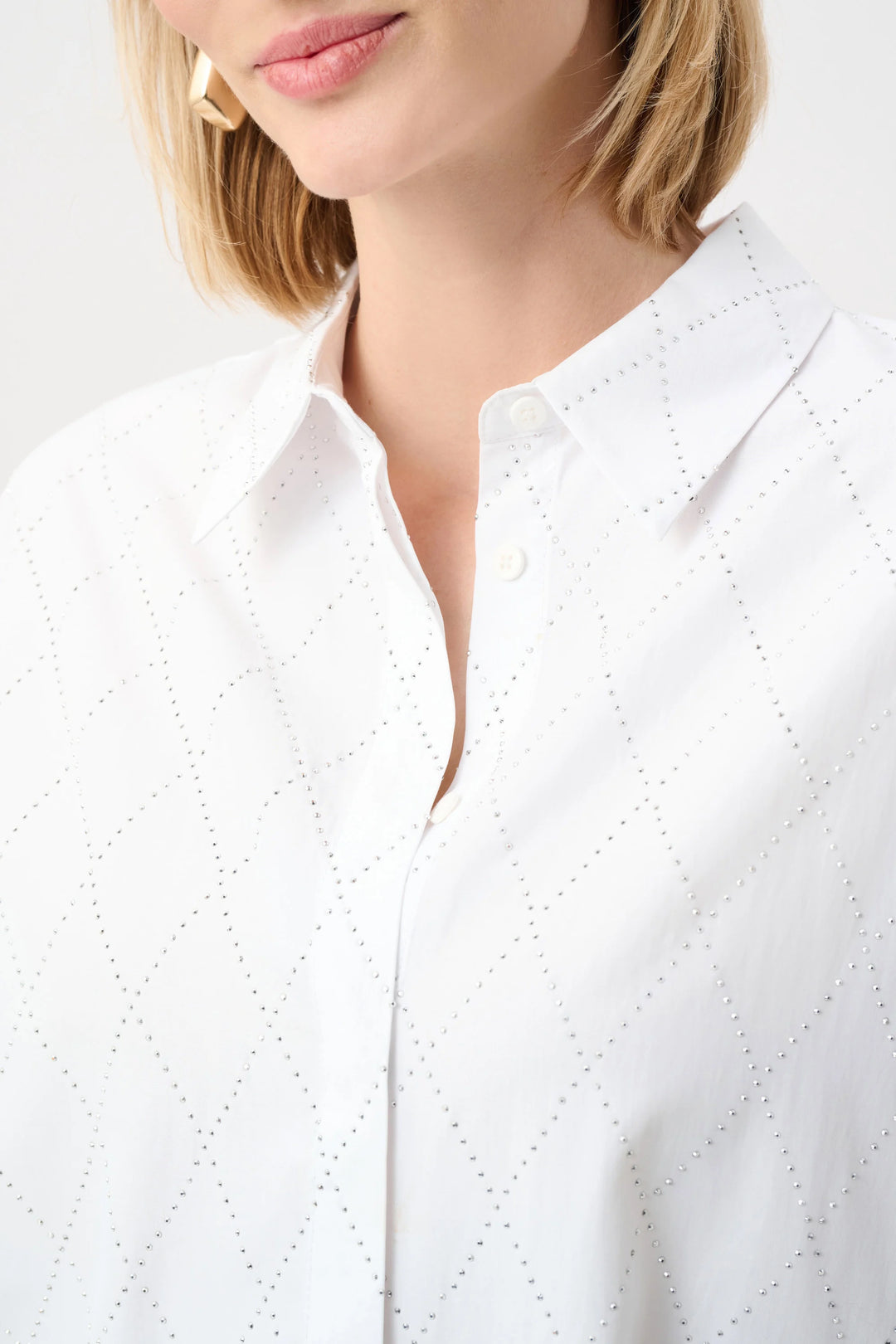 Joseph Ribkoff Boxy Blouse with Rhinestone Detail  263922  Vanilla