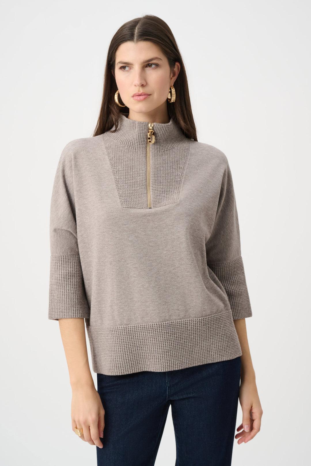 Joseph Ribkoff Funnel Neck Sweater  263937  Taupe Melange