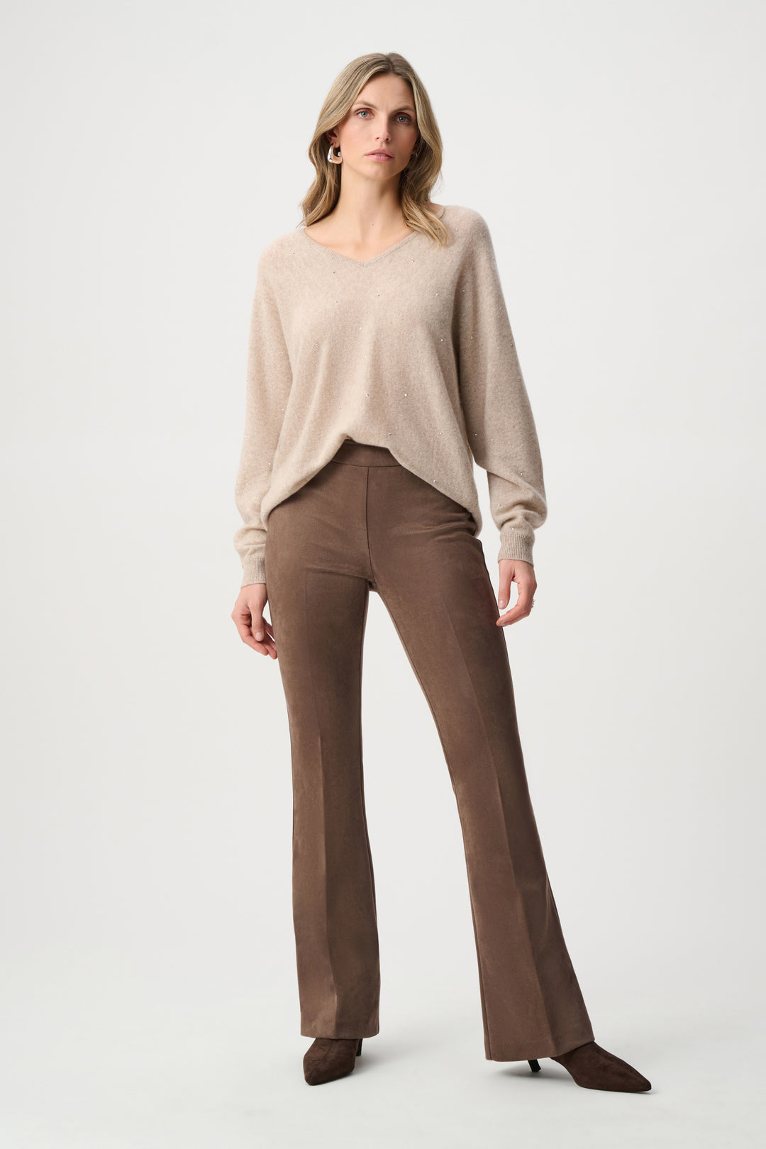 Joseph Ribkoff Cashmere Sweater with Rhinestone Detail  263940  Oatmeal Melange