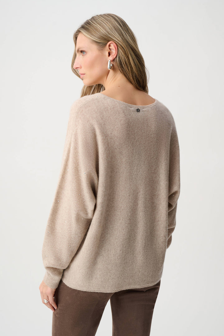 Joseph Ribkoff Cashmere Sweater with Rhinestone Detail  263940  Oatmeal Melange