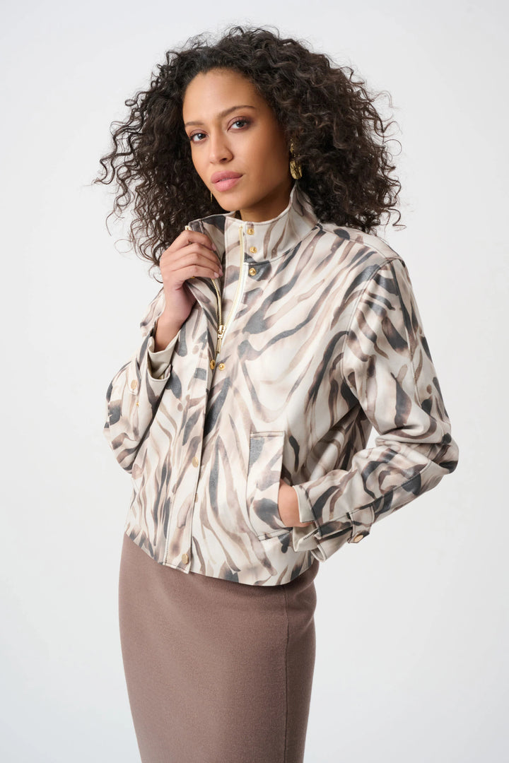 Joseph Ribkoff Foiled Faux Suede Animal Print Jacket  263944