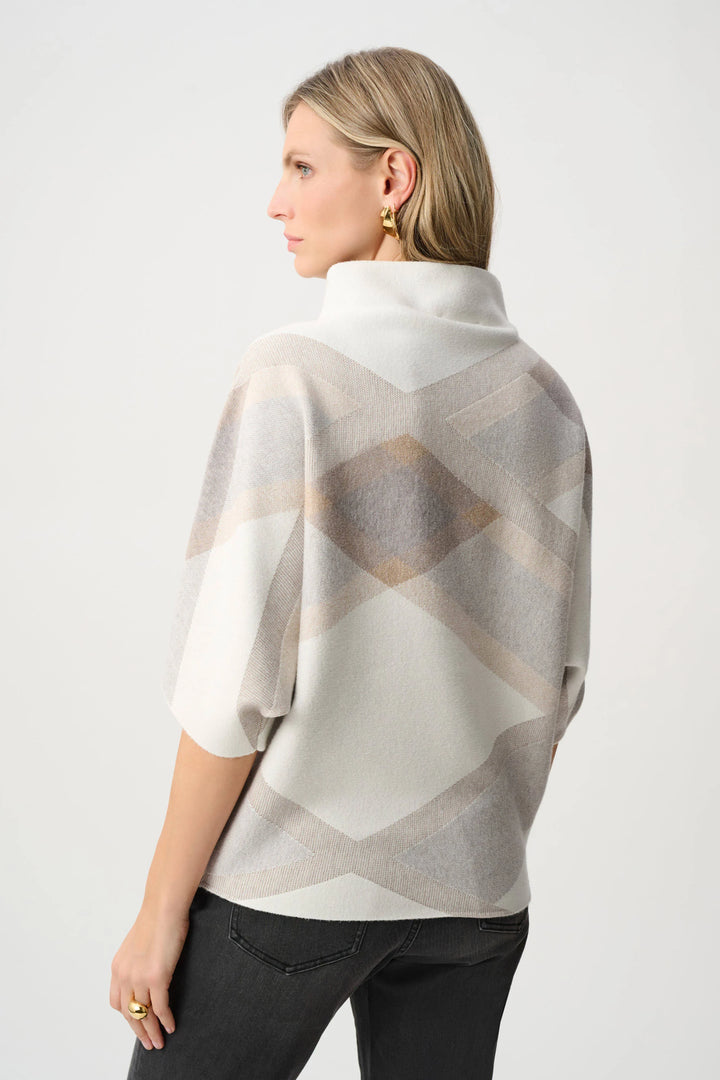 Joseph Ribkoff Plaid Funnel Neck Sweater  263947  Winter White/Multi