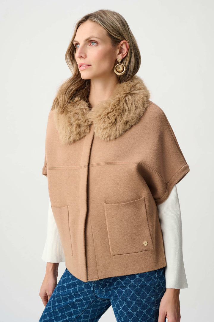Joseph Ribkoff Sweater Knit Jacket with Detachable Collar  263949  Camel