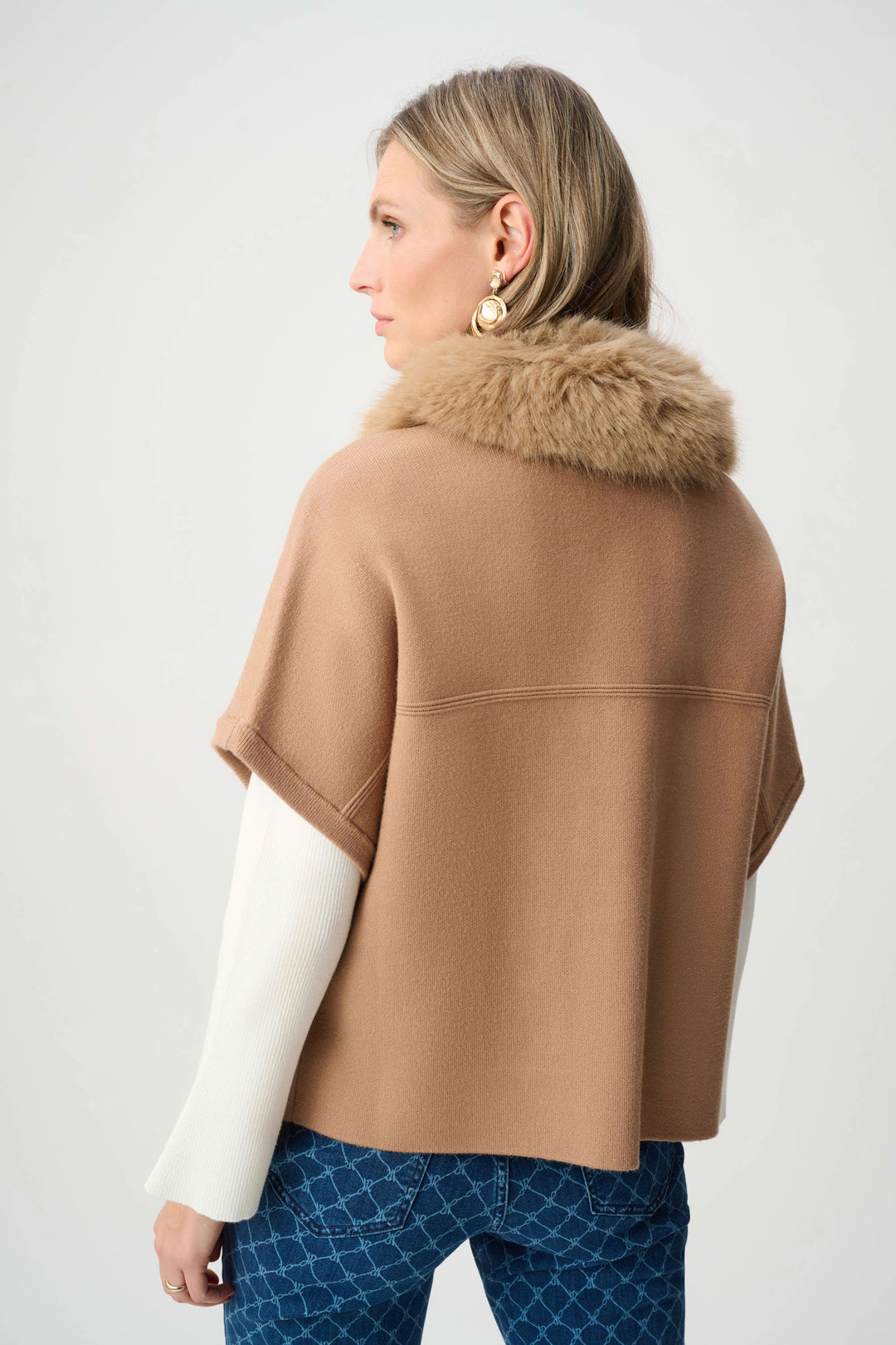 Joseph Ribkoff Sweater Knit Jacket with Detachable Collar  263949  Camel