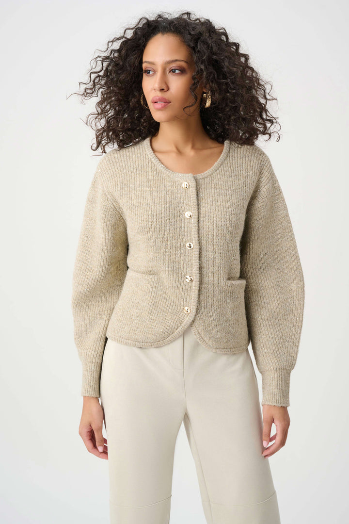 Joseph Ribkoff Sequined Boxy Crewneck Cardigan  263958  Oatmeal Melange