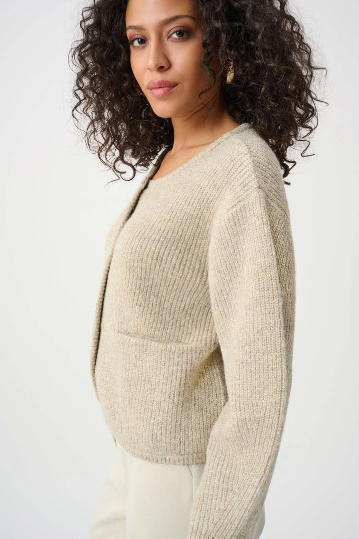 Joseph Ribkoff Sequined Boxy Crewneck Cardigan  263958  Oatmeal Melange