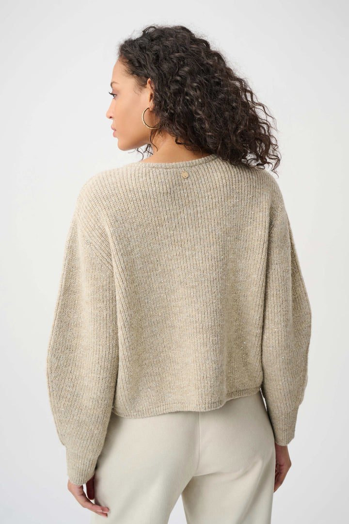 Joseph Ribkoff Sequined Boxy Crewneck Cardigan  263958  Oatmeal Melange