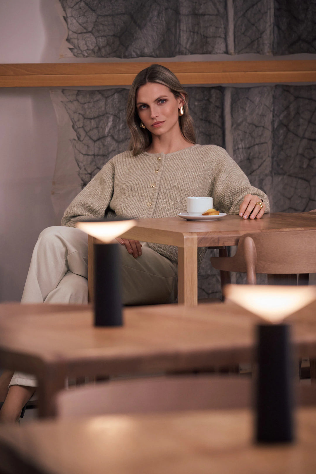 Joseph Ribkoff Sequined Boxy Crewneck Cardigan  263958  Oatmeal Melange