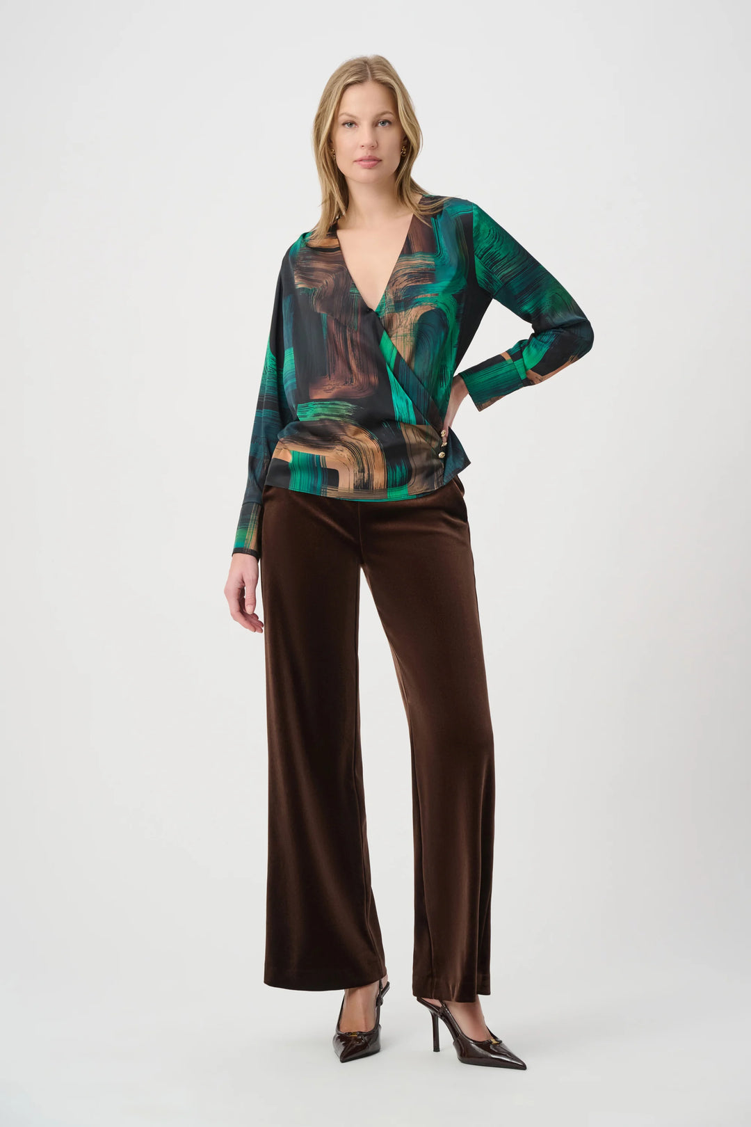 Joseph Ribkoff Velvet Wide-Leg Pants  264170  Mahogany