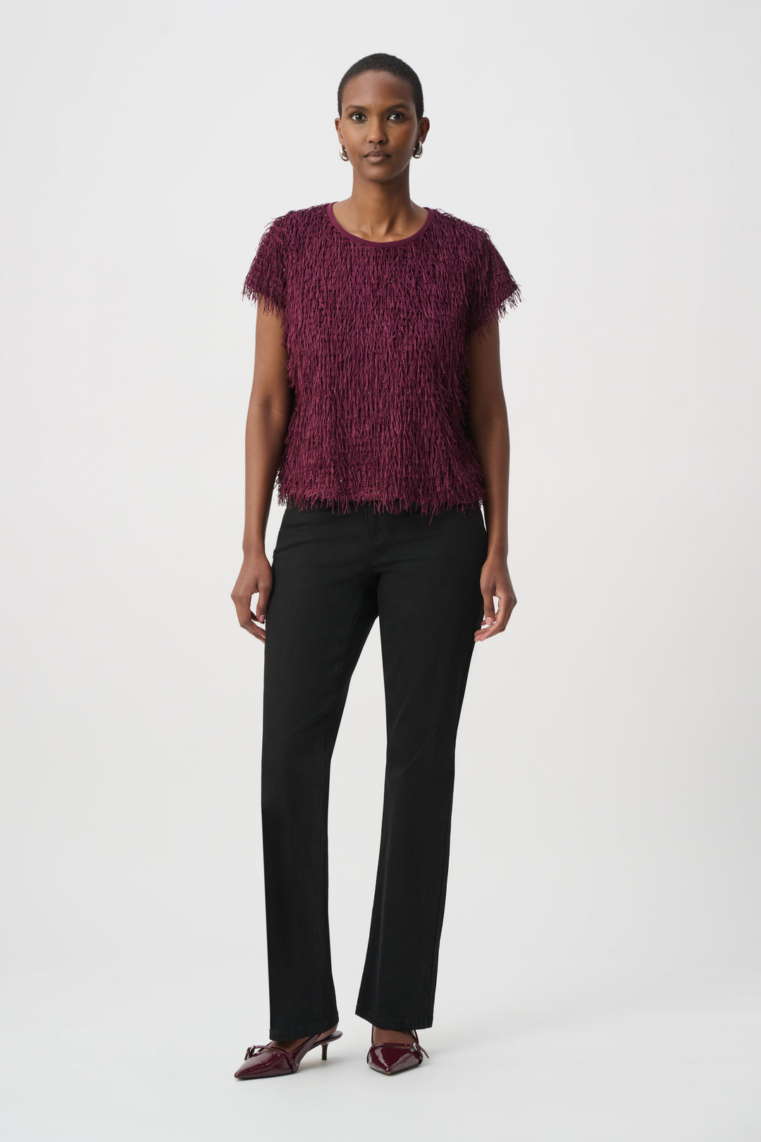 Joseph Ribkoff Novelty Fringe Top  264208  Elderberry