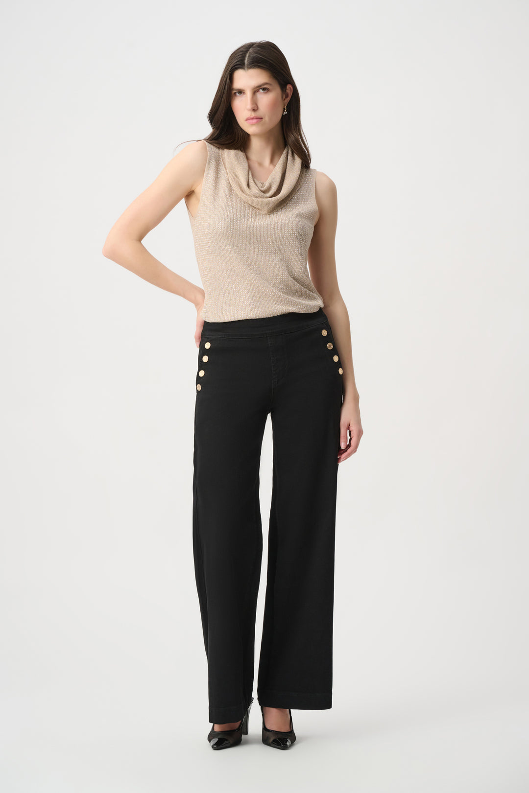 Joseph Ribkoff Rhinestone Cowl Neck Top  264929  Champagne