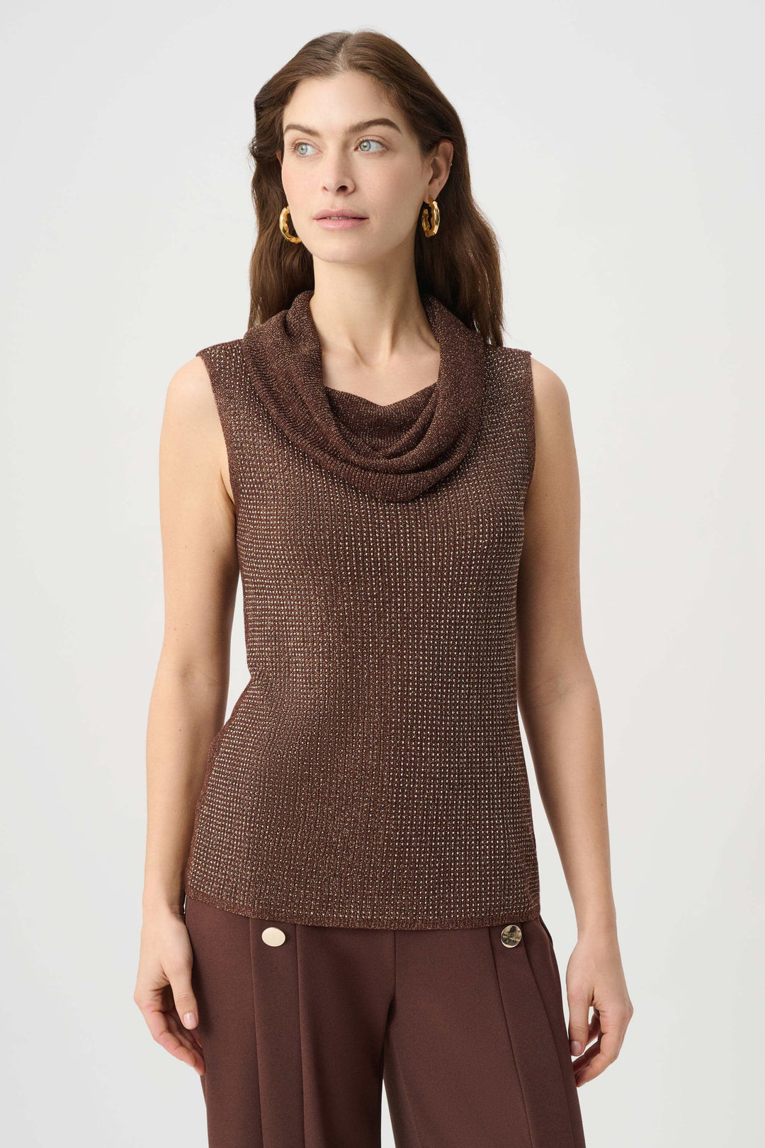 Joseph Ribkoff Rhinestone Cowl Neck Top  264929  Mahogany