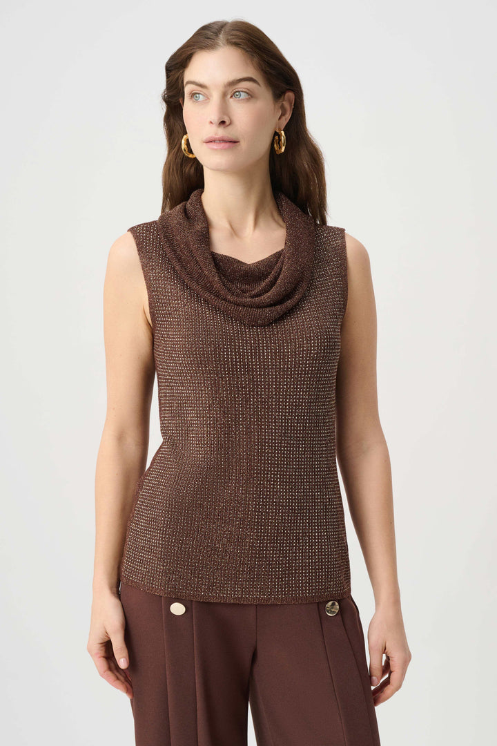Joseph Ribkoff Rhinestone Cowl Neck Top  264929  Mahogany