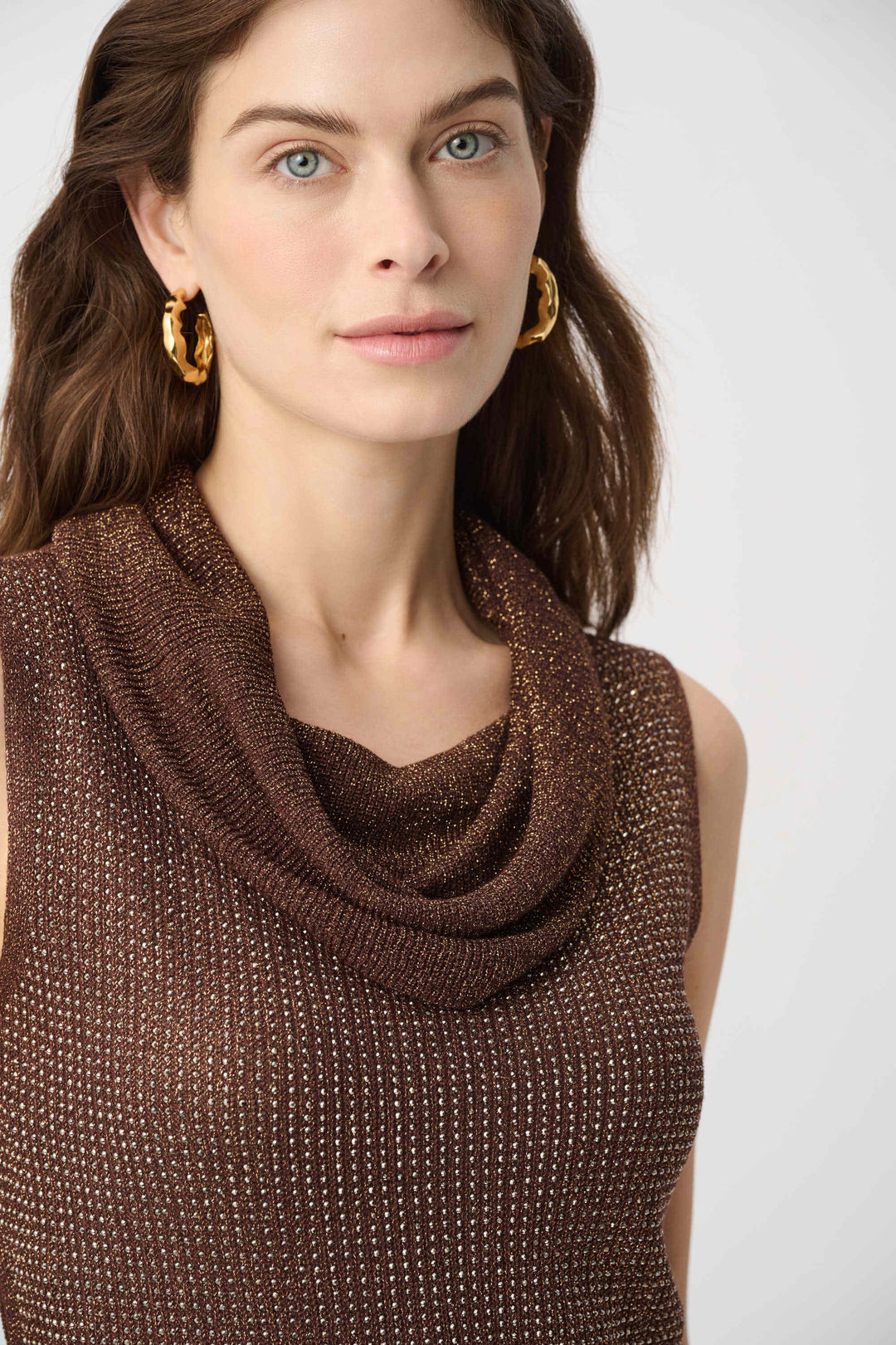 Joseph Ribkoff Rhinestone Cowl Neck Top  264929  Mahogany