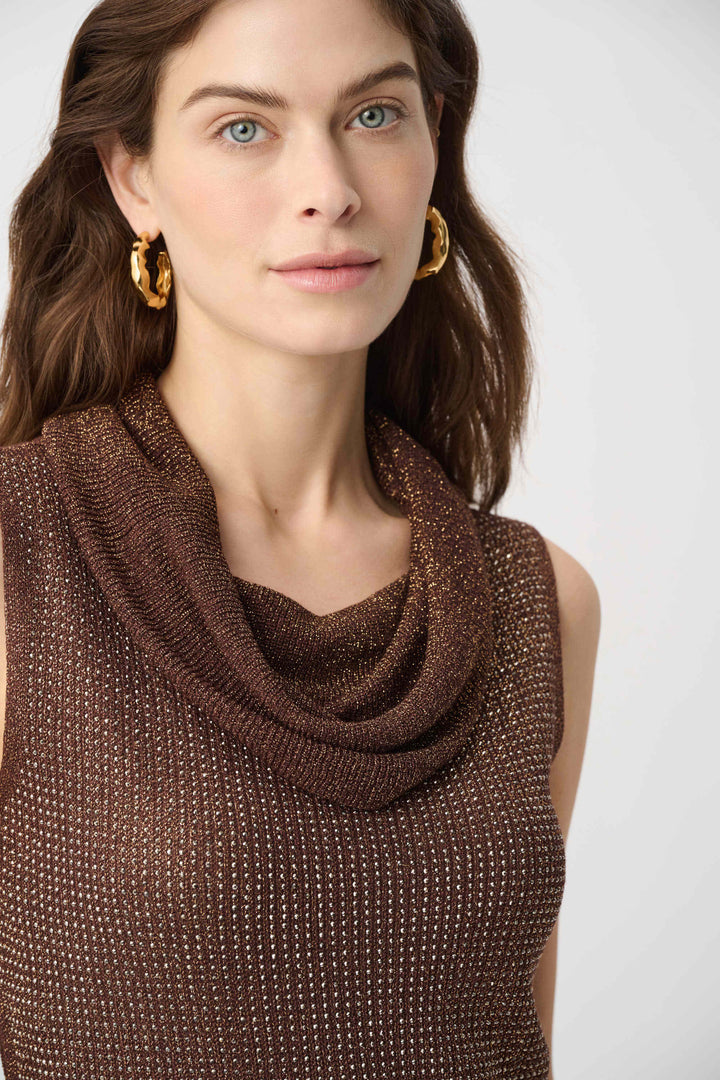 Joseph Ribkoff Rhinestone Cowl Neck Top  264929  Mahogany