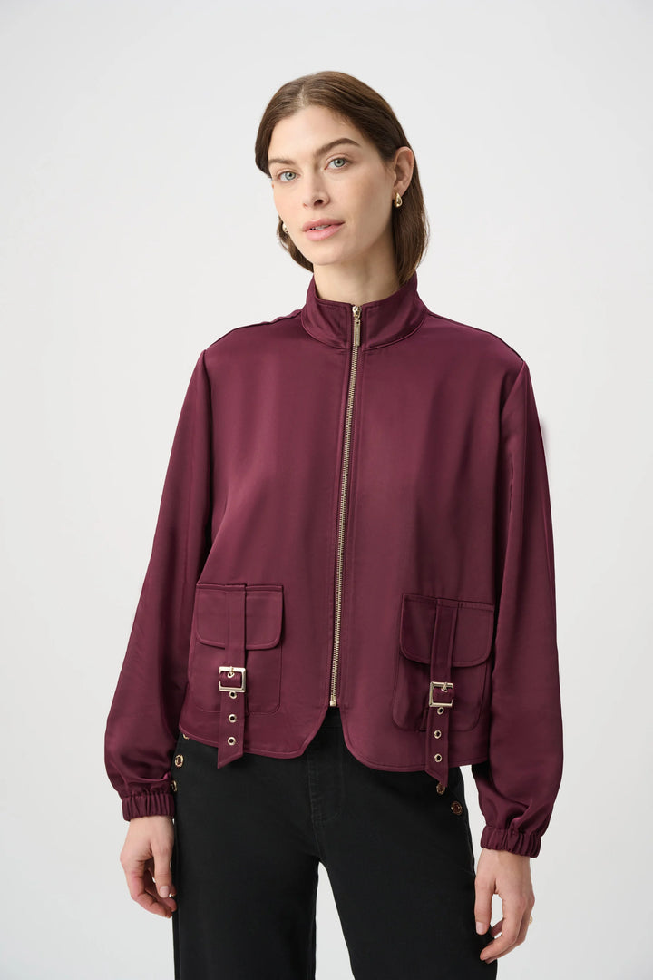 Joseph Ribkoff Satin Puff Sleeve Utility Jacket  264939  Elderberry