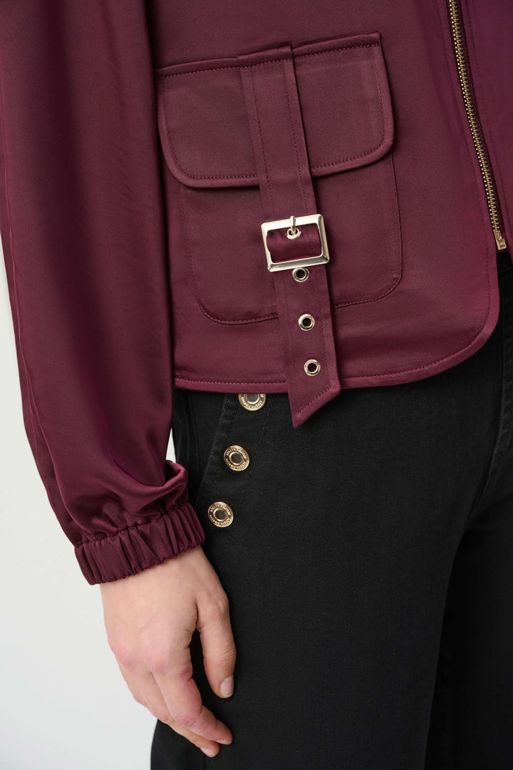 Joseph Ribkoff Satin Puff Sleeve Utility Jacket  264939  Elderberry