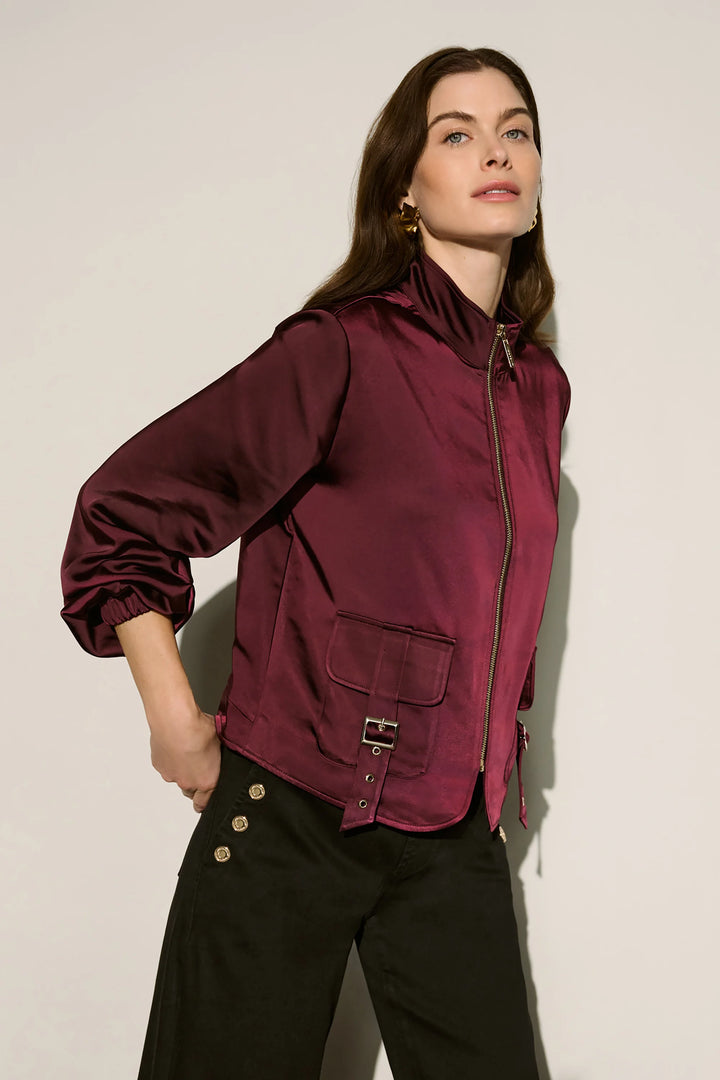 Joseph Ribkoff Satin Puff Sleeve Utility Jacket  264939  Elderberry