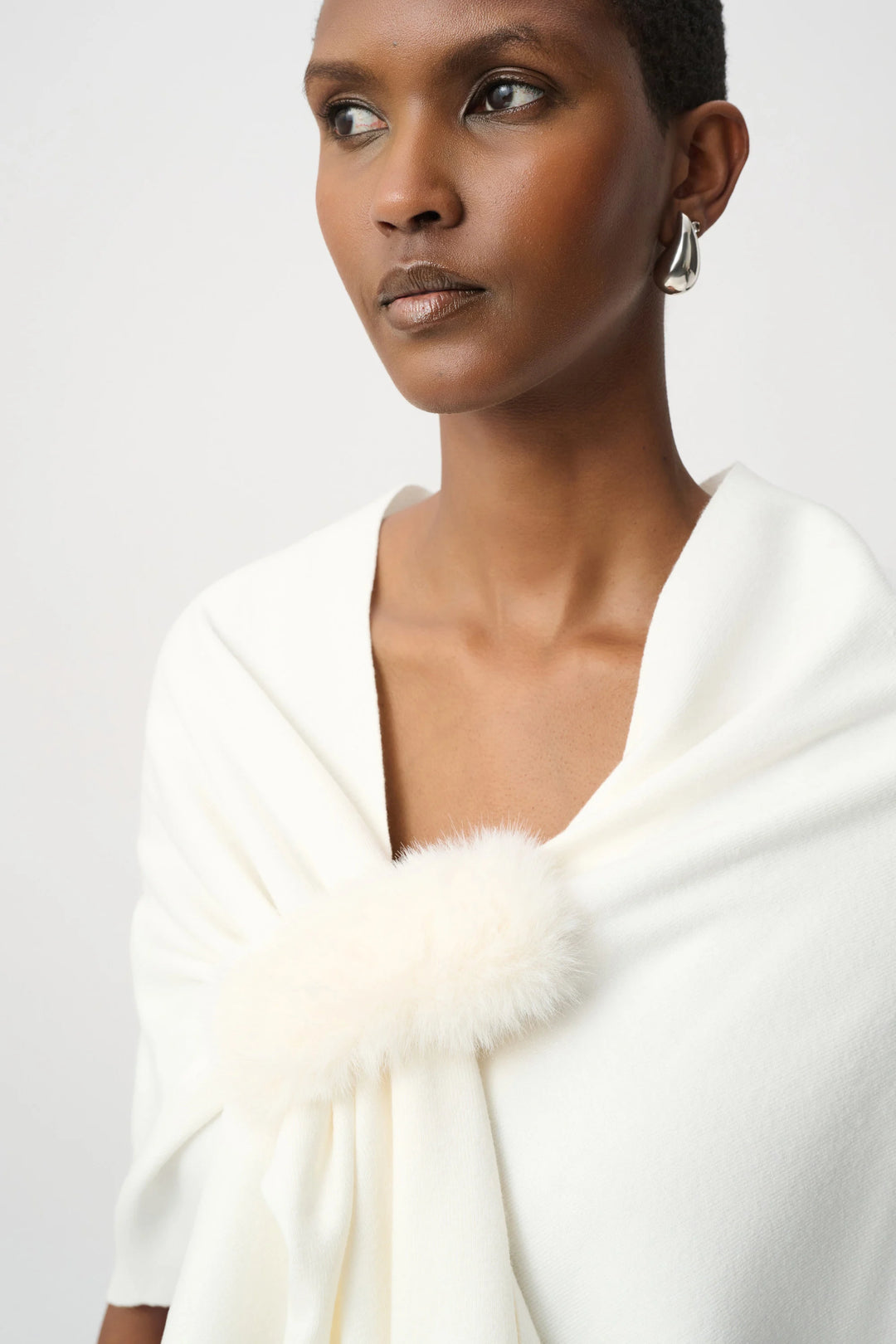 Joseph Ribkoff Faux Fur Draped Cover Up  264953  Winter White