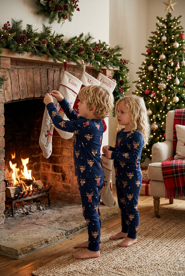 Petit Lem Two Piece Pajama Set   26HRS51Q74K   Reindeer Run Print On Dress Blue