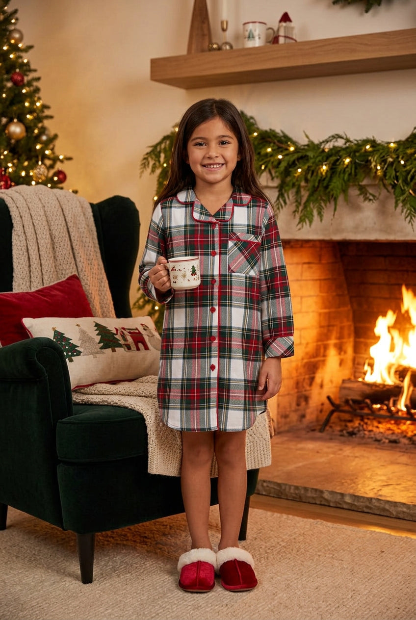 Petit Lem Girls Plaid Night Shirt    26HRS56F05    Red Plaid