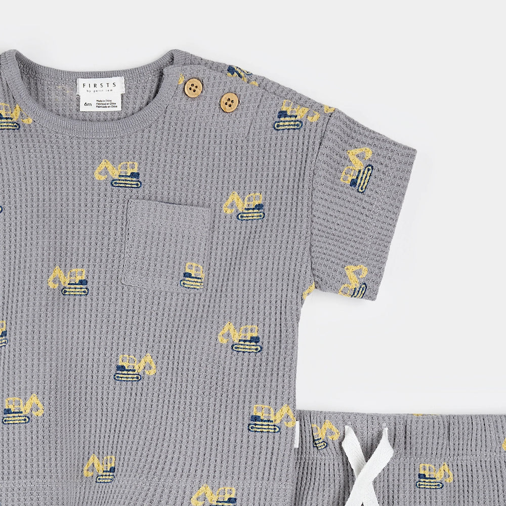 Petit Lem Baby Boy 2Pce SS Top and Short Set  26SGW31E01  Medium Grey **