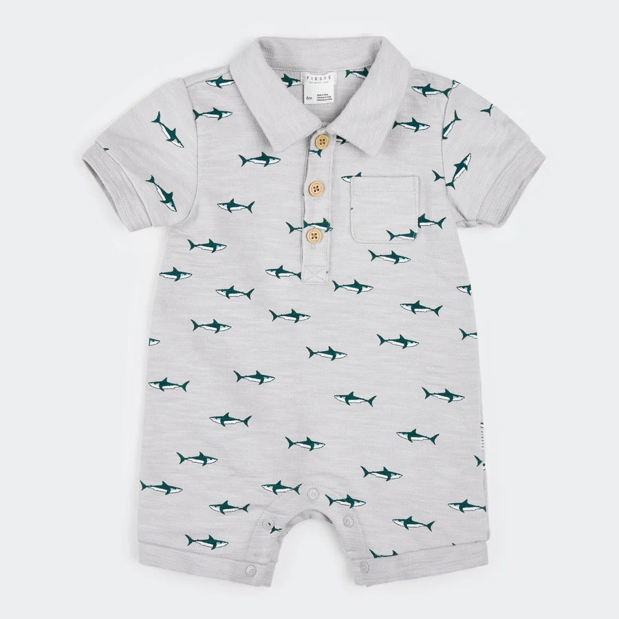 Petit Lem Baby Boy Short Sleeve Collared Romper   26SGW37N02   Light Grey