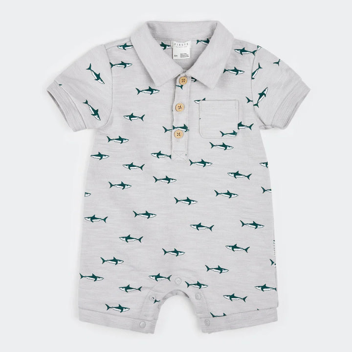 Petit Lem Baby Boy Short Sleeve Collared Romper   26SGW37N02   Light Grey