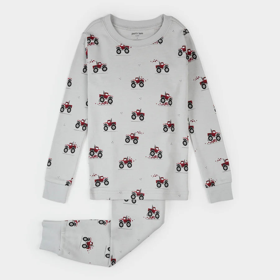 Petit Lem Baby Boy PJ Set  -  Monster Truck Love Print on Lunar Rock**