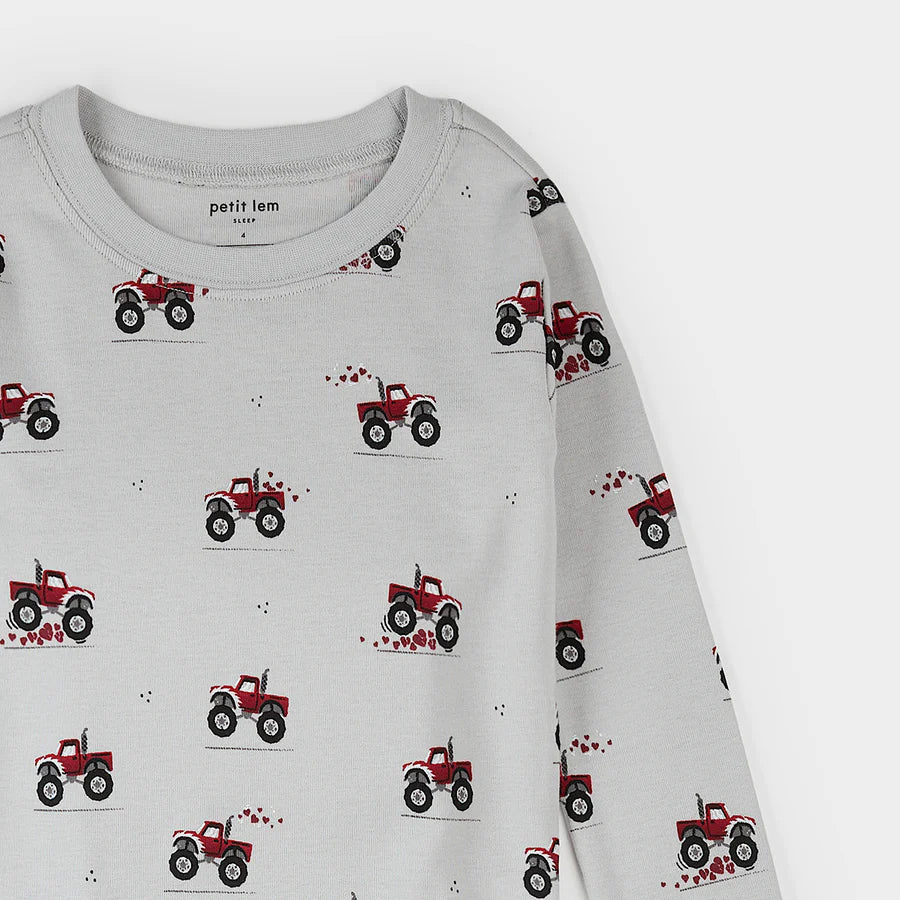Petit Lem Baby Boy PJ Set  -  Monster Truck Love Print on Lunar Rock**