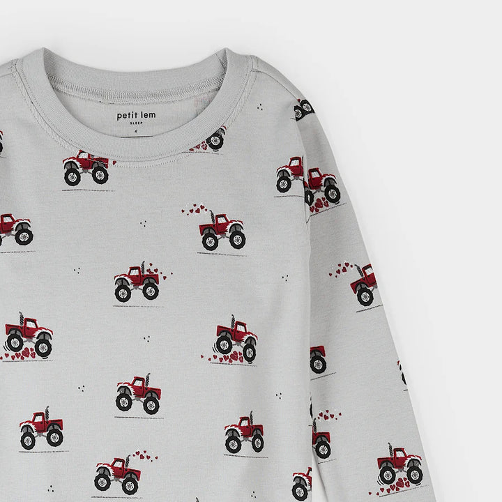 Petit Lem Baby Boy PJ Set  -  Monster Truck Love Print on Lunar Rock**