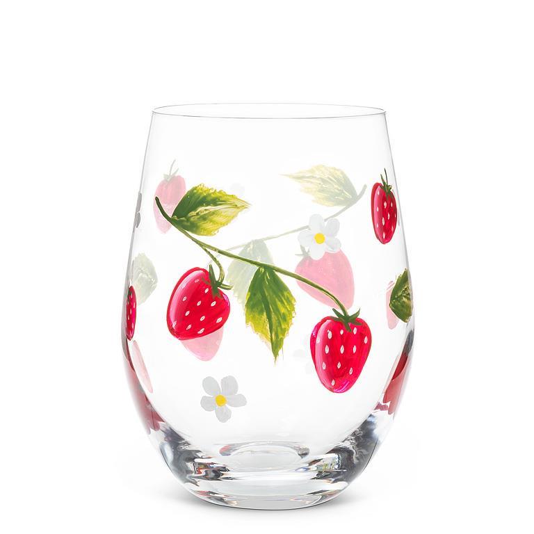 Abbott Strawberries and Flowers Stemless Glass  27-FRAISE-SG