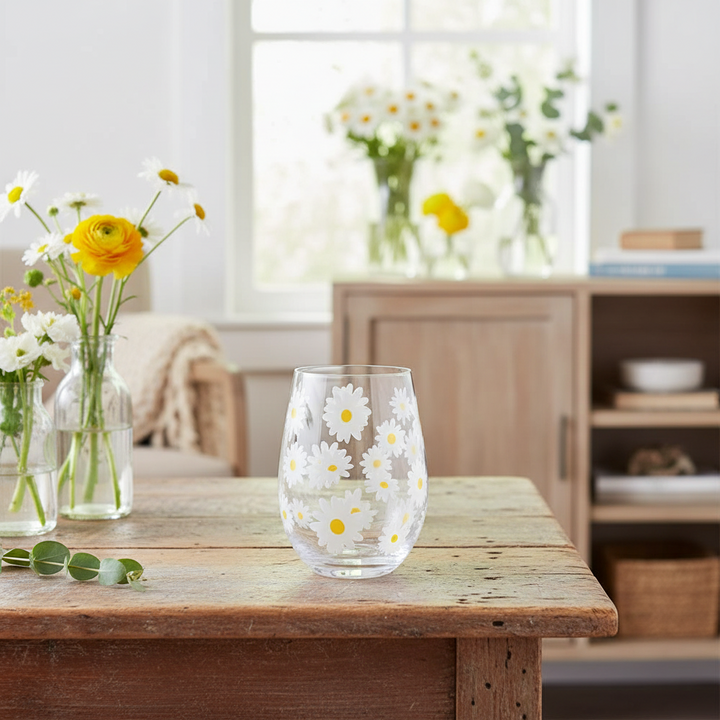 Abbott Daisies Stemless Wine Glass  27-PATIO-DAISY