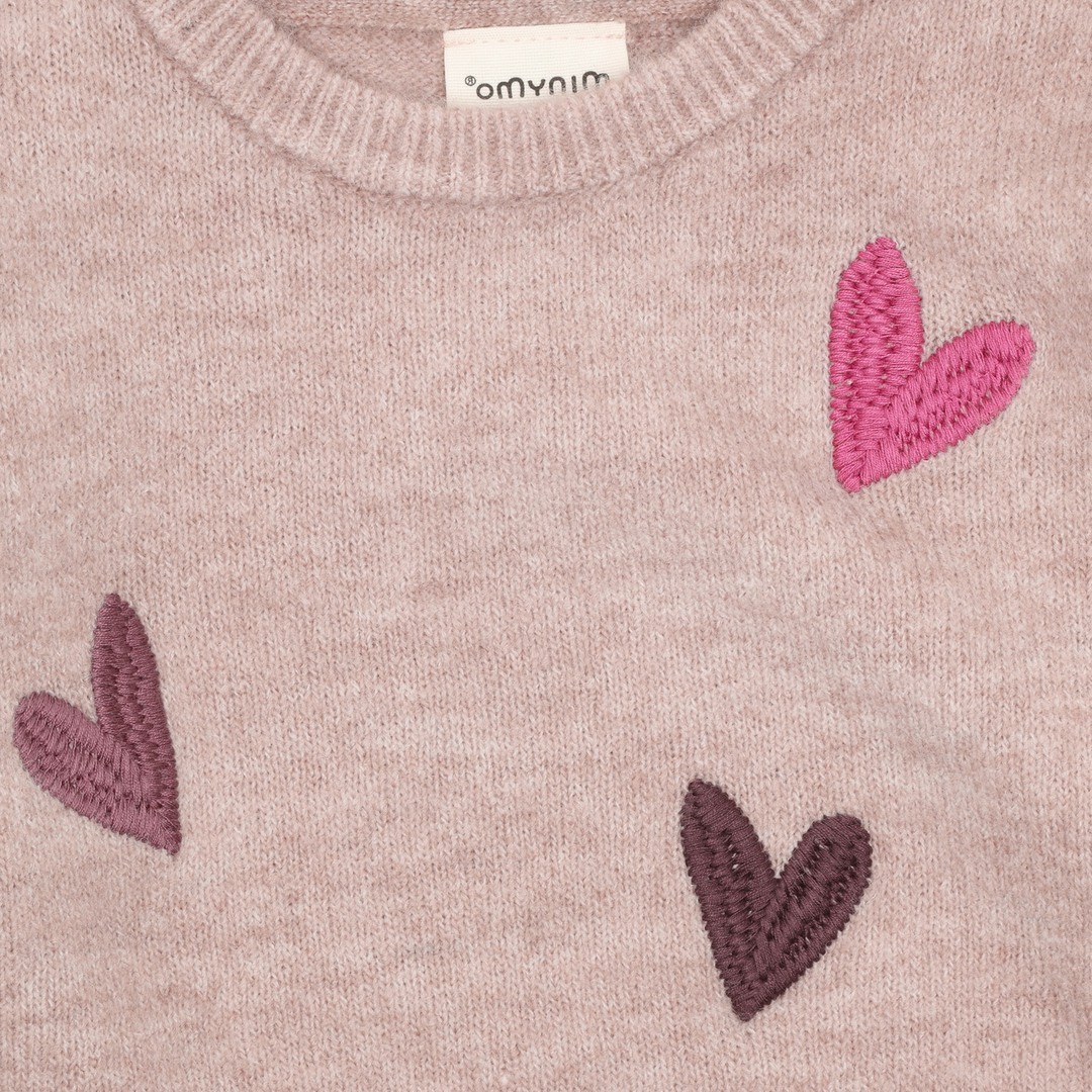 Minymo Girls Knit Pullover With Embroidered Hearts   124443-6510