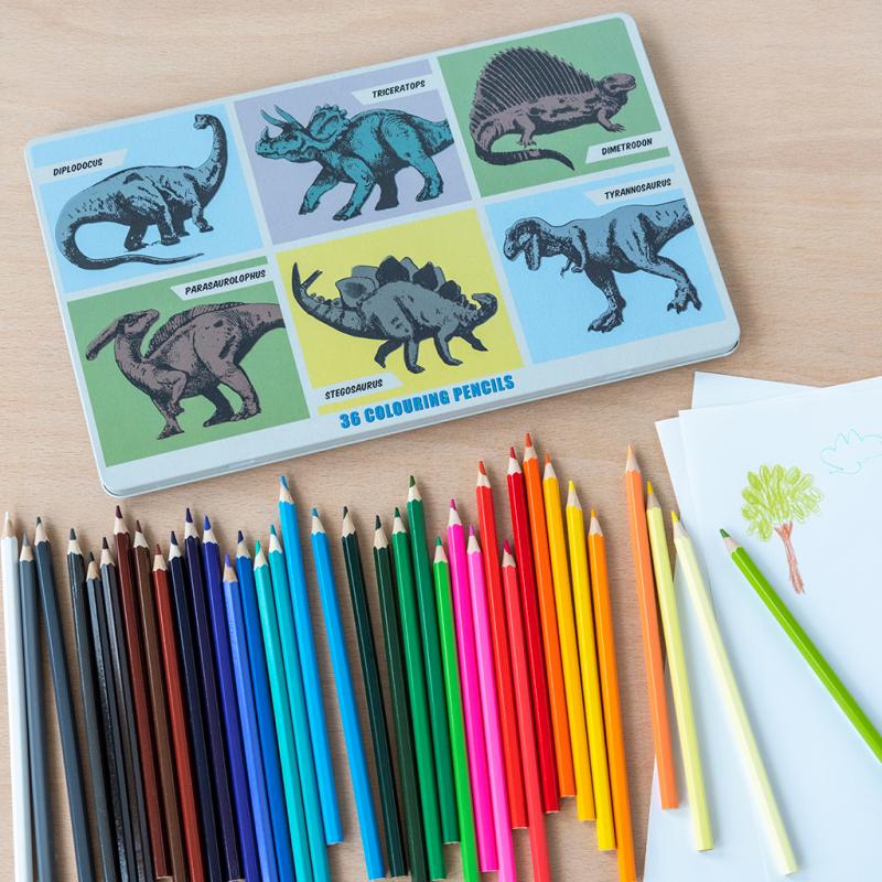Rex 36 Colouring Pencils in Tin - Prehistoric Land