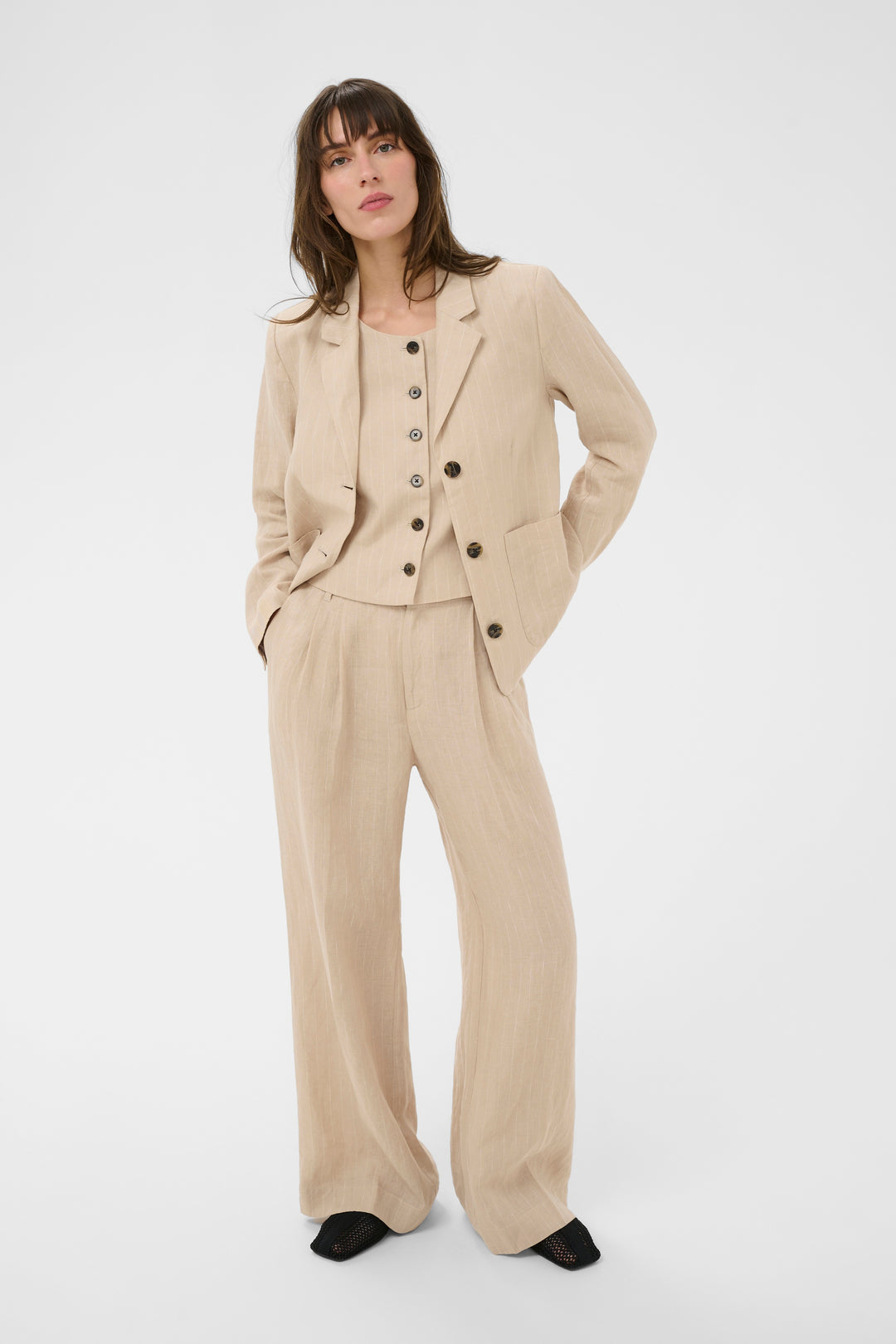 Part Two Alita Blazer  30310442  Neutral Pinstripe