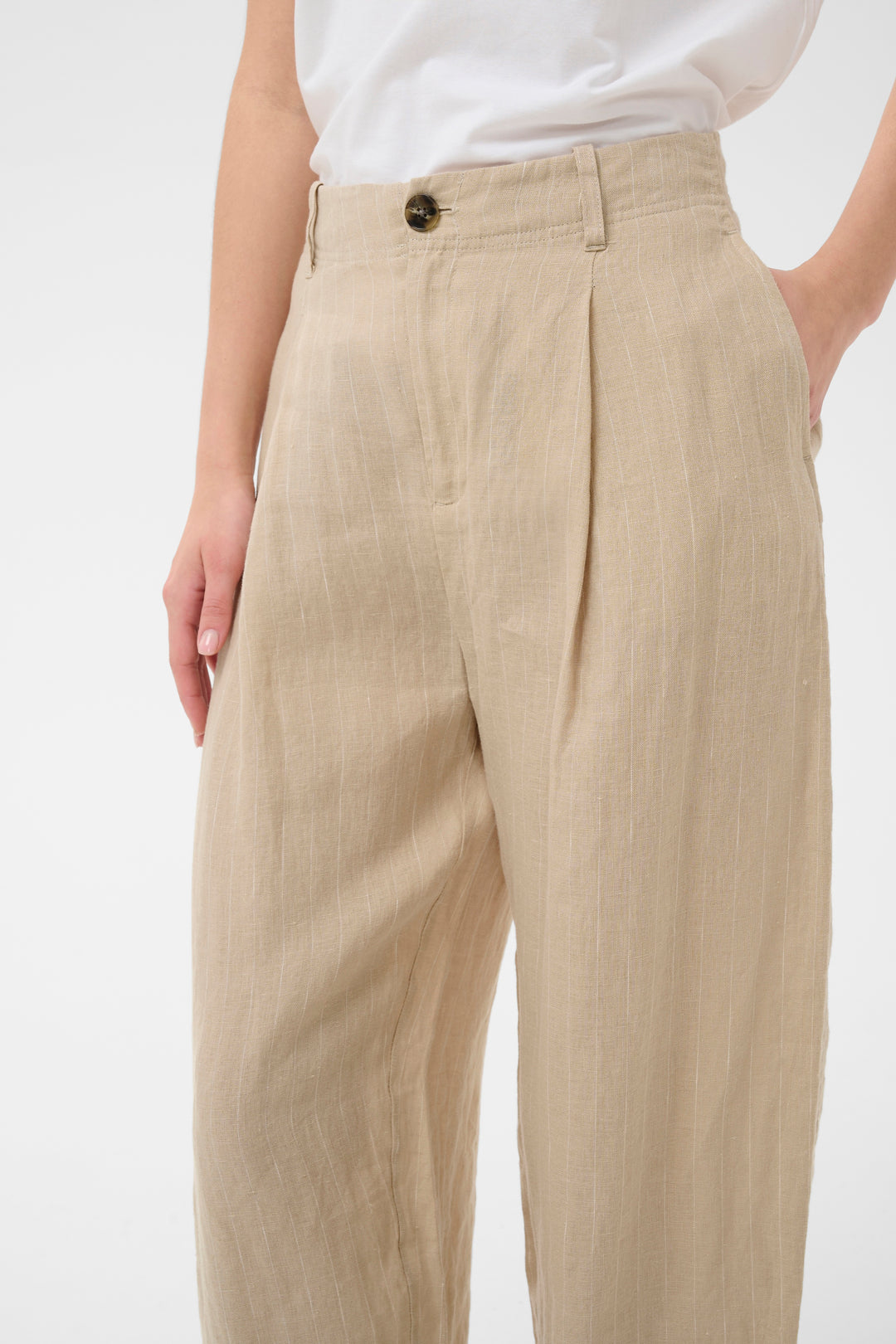 Part Two Nettas Trouser  30310444  Neutral Pinstripe (Silver Mink)