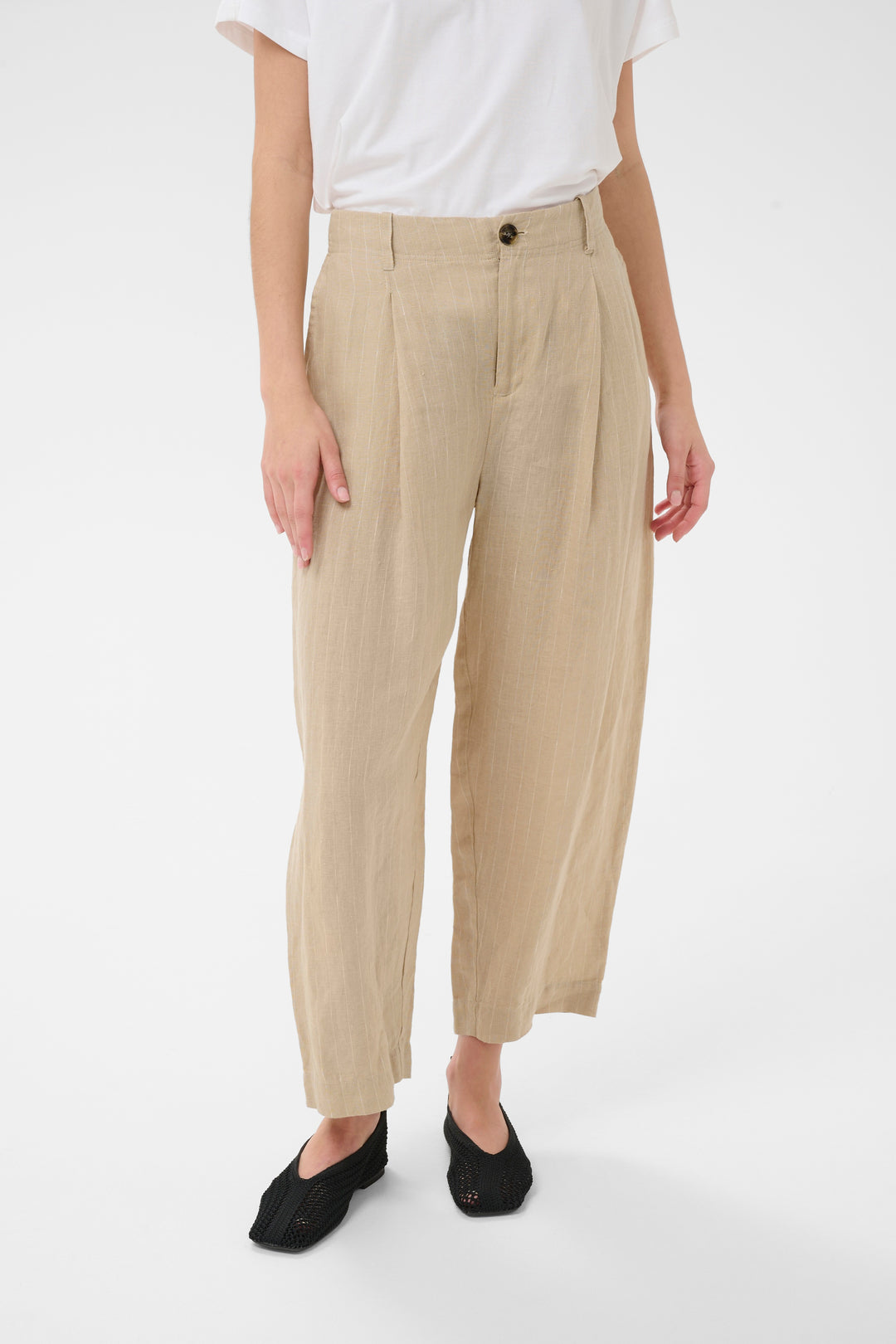 Part Two Nettas Trouser  30310444  Neutral Pinstripe (Silver Mink)