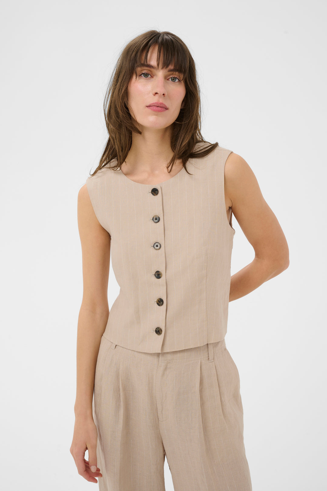 Part Two Azania Vest  30310487  Neutral Pinstripe