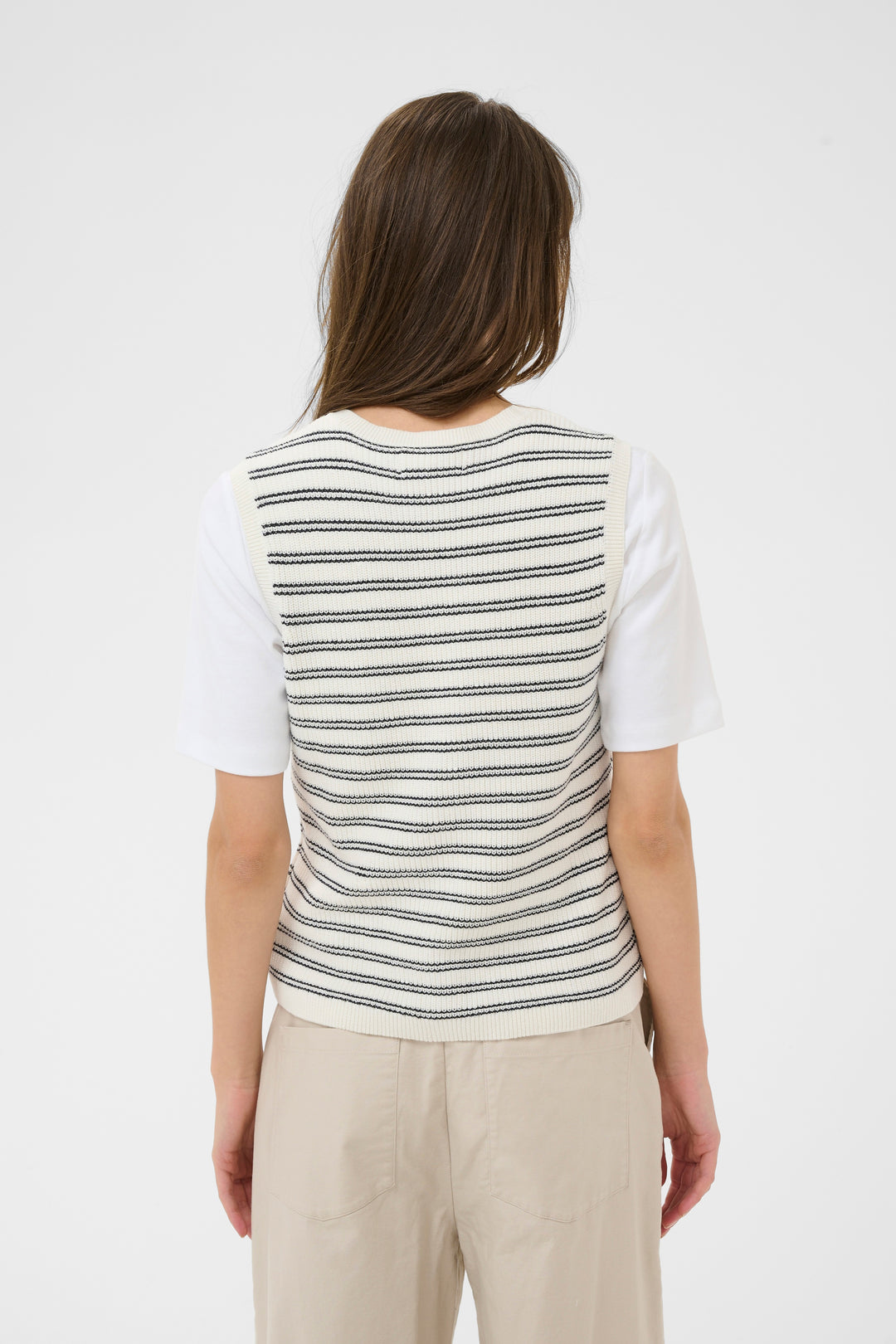 Part Two Gemma Knit Vest  30310605  Dark Navy Twin Stripe