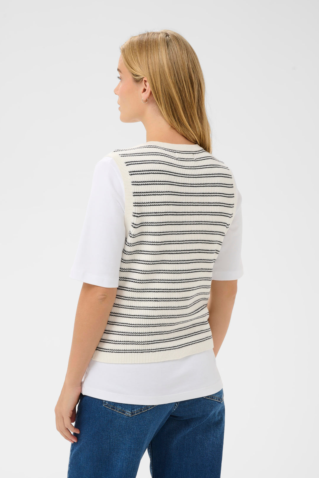 Part Two Gemma Knit Vest  30310605  Dark Navy Twin Stripe