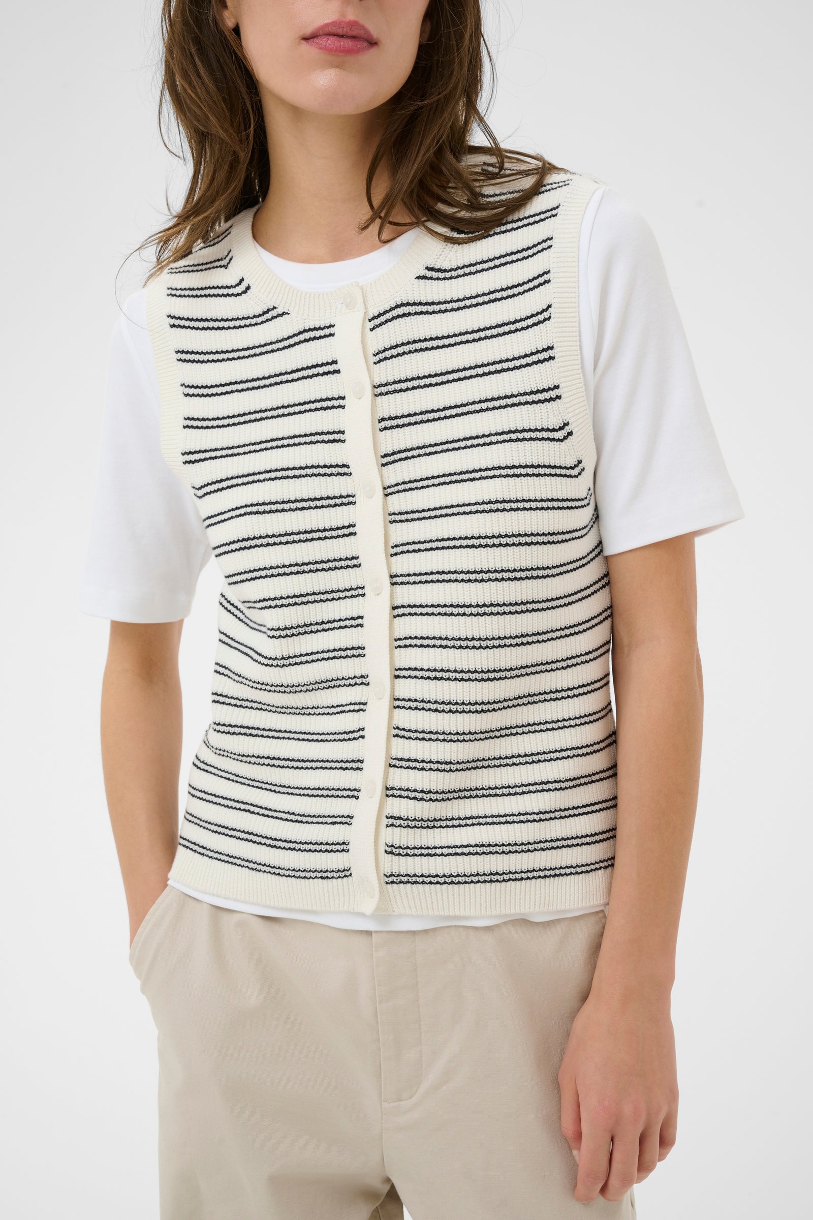 Part Two Gemma Knit Vest  30310605  Dark Navy Twin Stripe