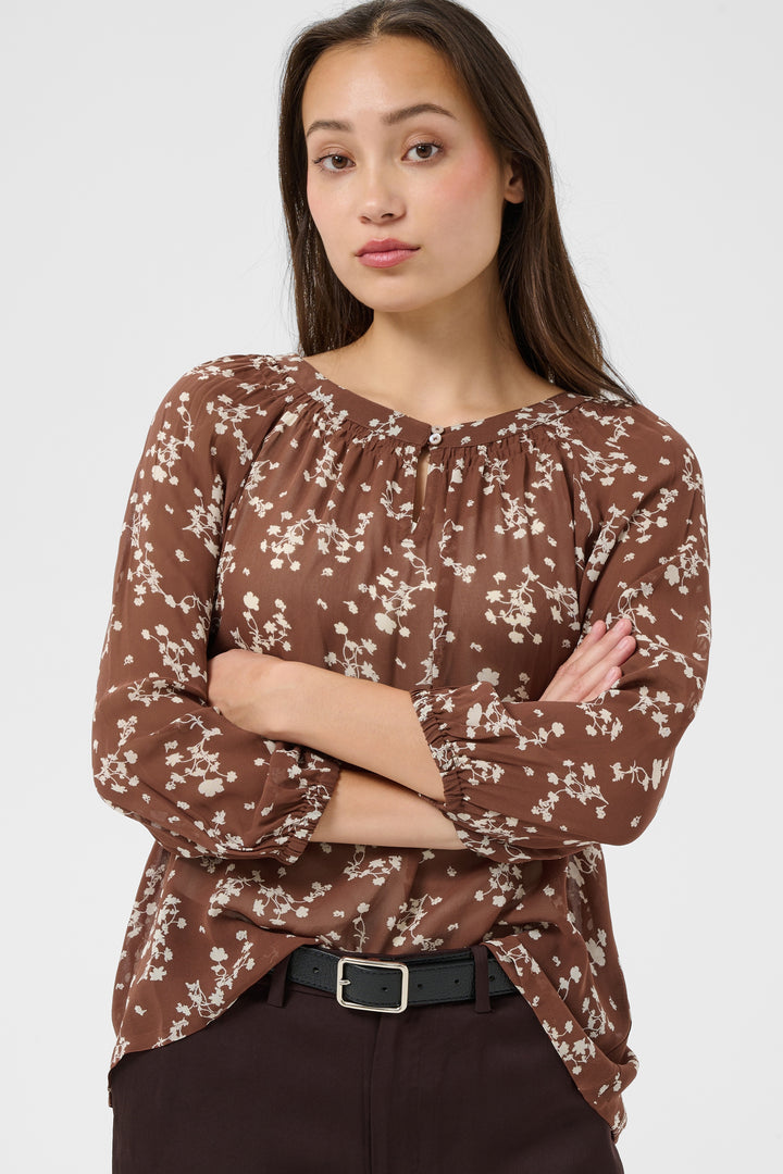 Part Two Catin Blouse  30311124  Green Blurred Flowers