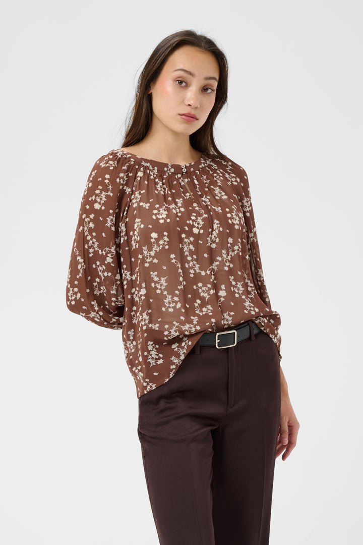 Part Two Catin Blouse  30311124  Green Blurred Flowers
