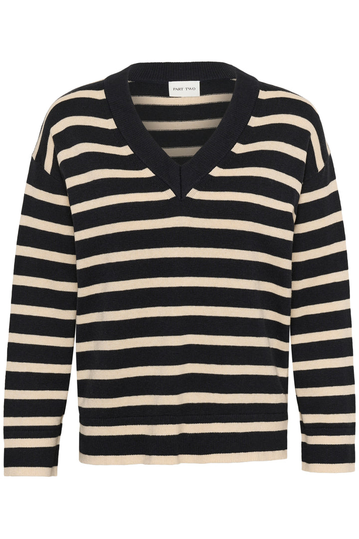 Part Two Charlin V-Neck Sweater  30310834  Downtown Brown Stripe