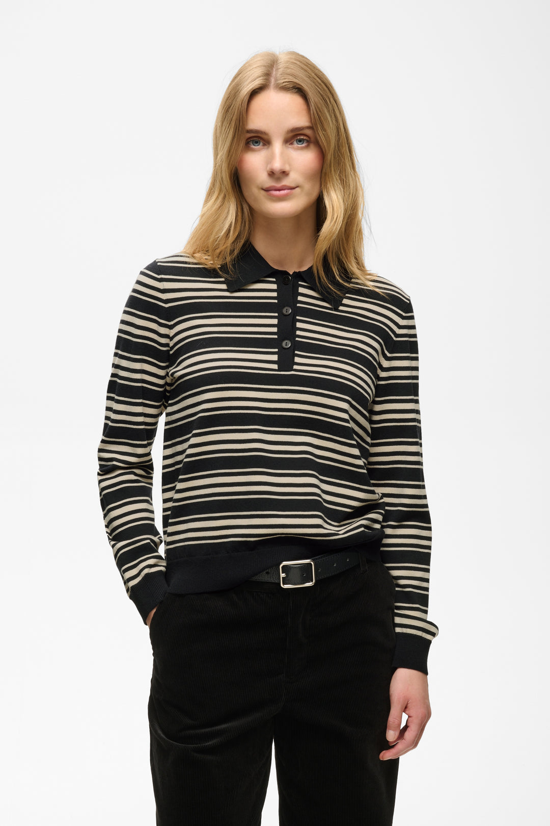 Part Two Channan Polo Pullover  30310838  Black Stripe
