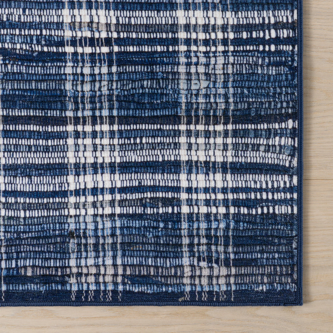 Denim Plaid Machine Washable Rug