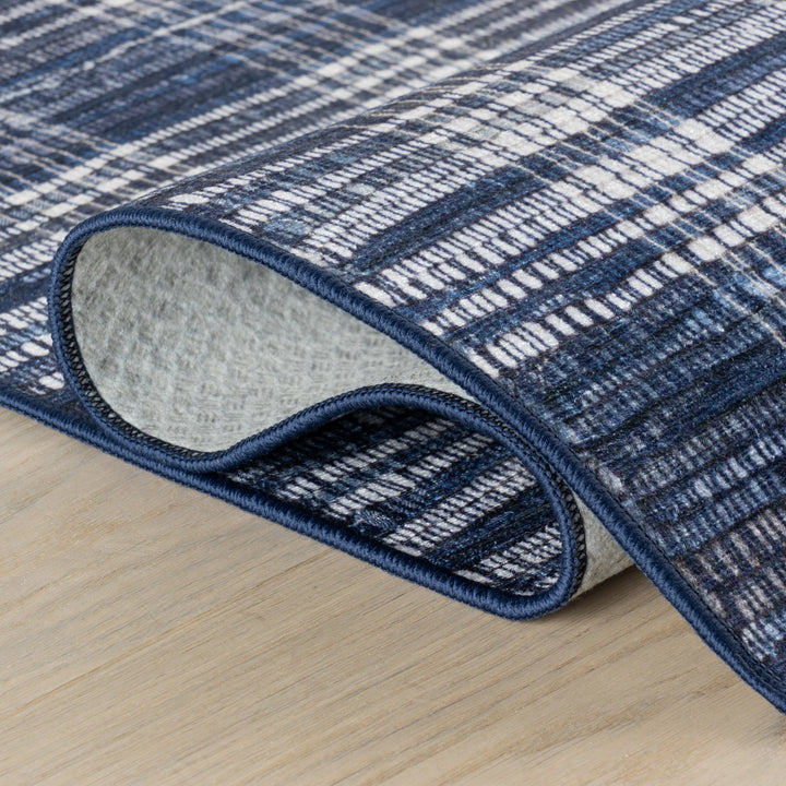 Denim Plaid Machine Washable Rug