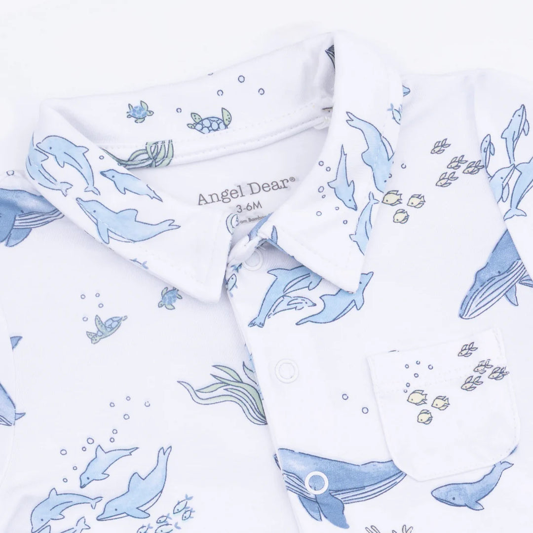 Angel Dear Baby Boy Polo Shortie  35-S26-WBW  Watercolour Blue Whales
