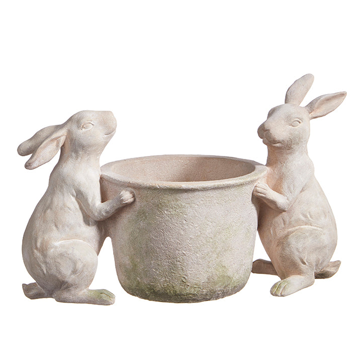 Raz 15.5" Rabbits with Flower Pot  4309841